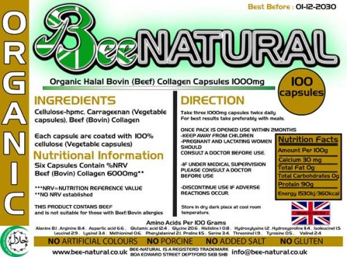 100 BEEF Halal Organic Capsules Label